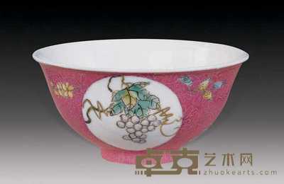 民国 粉彩轧道开光碗 直径8.8cm